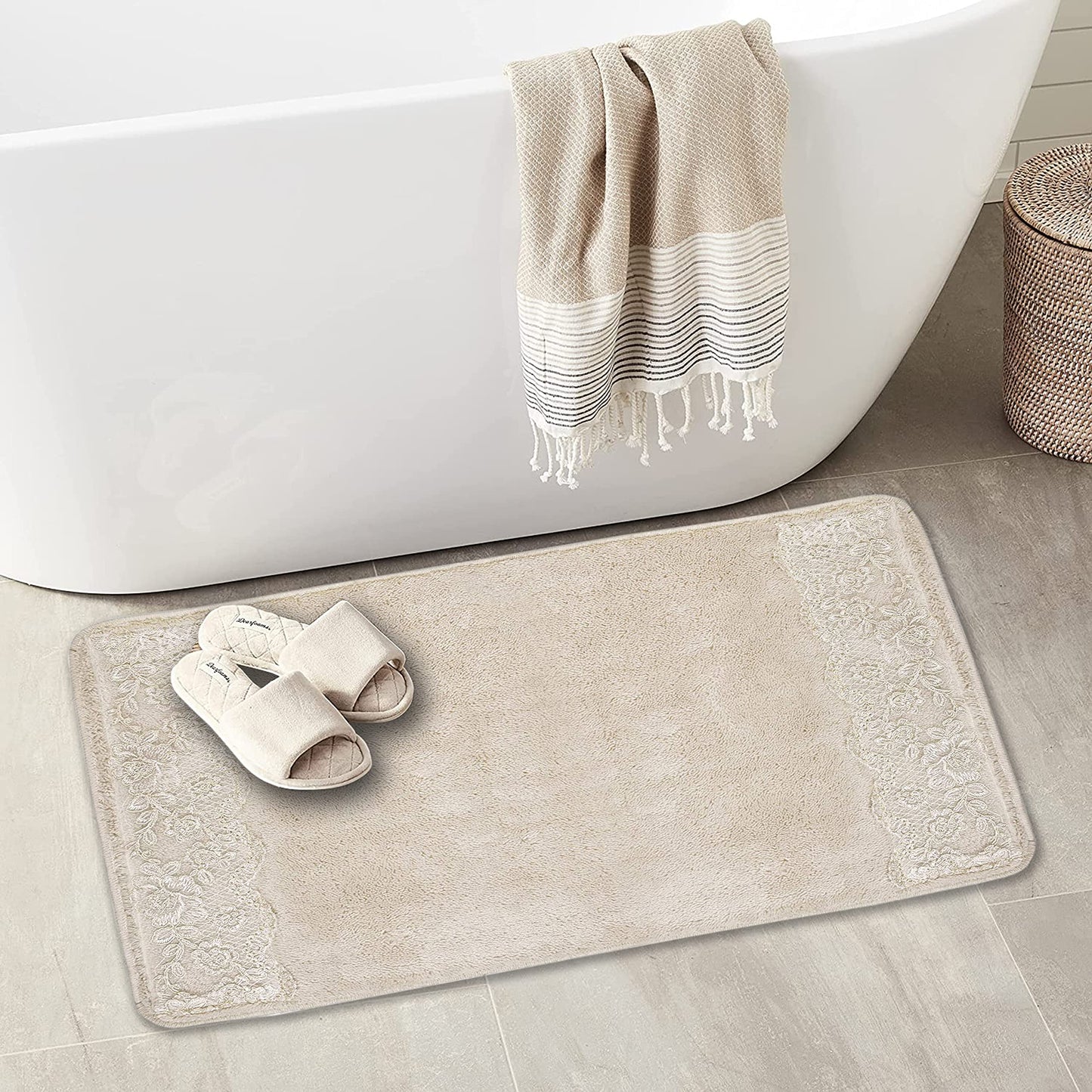Popular Bath 958560 Rose Vine, Rug, Beige-Taupe