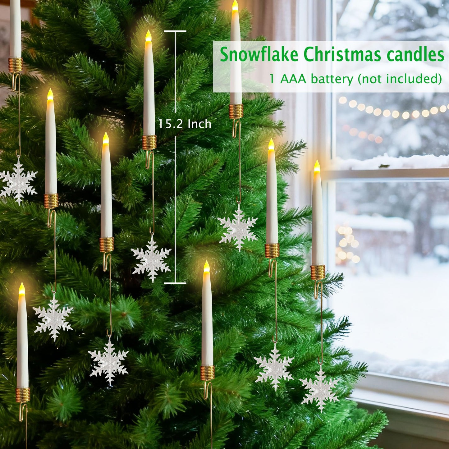 Htscudtg Christmas Tree Candles with Remote, 5 Pcs LED Flameless Taper Candles with Clear Snowflake for Christmas Tree Decor, Battery Operated Tree