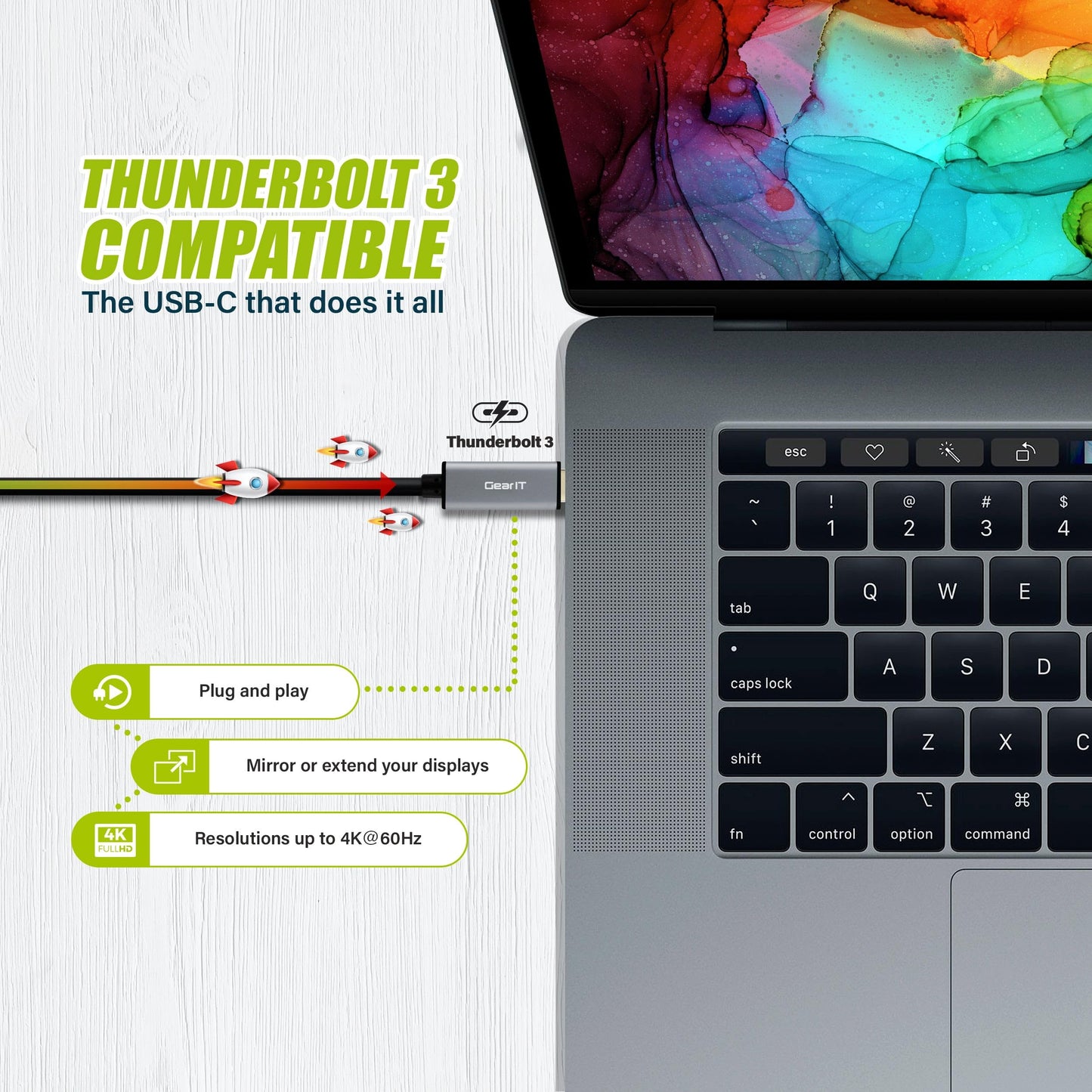 GEARit 6ft USB-C to HDMI Cable [Thunderbolt 3 Port Compatible] USB Type C to HDMI Cable (4K@60Hz) for MacBook Pro 2018/2017, MacBook Air, iPad Pro