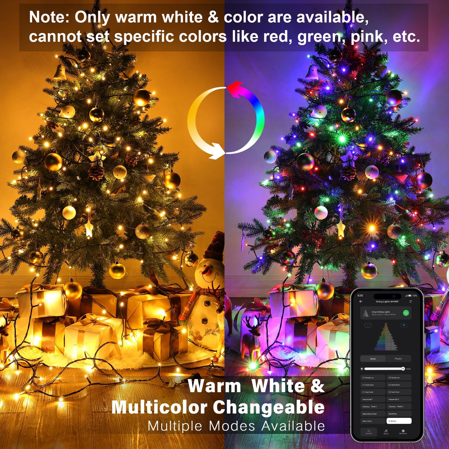 BrizLabs Color Changing Christmas Lights, 262ft 800 LED Smart Christmas String Lights Work with Alexa & Google Home, Warm White & Multicolor WiFi Xmas