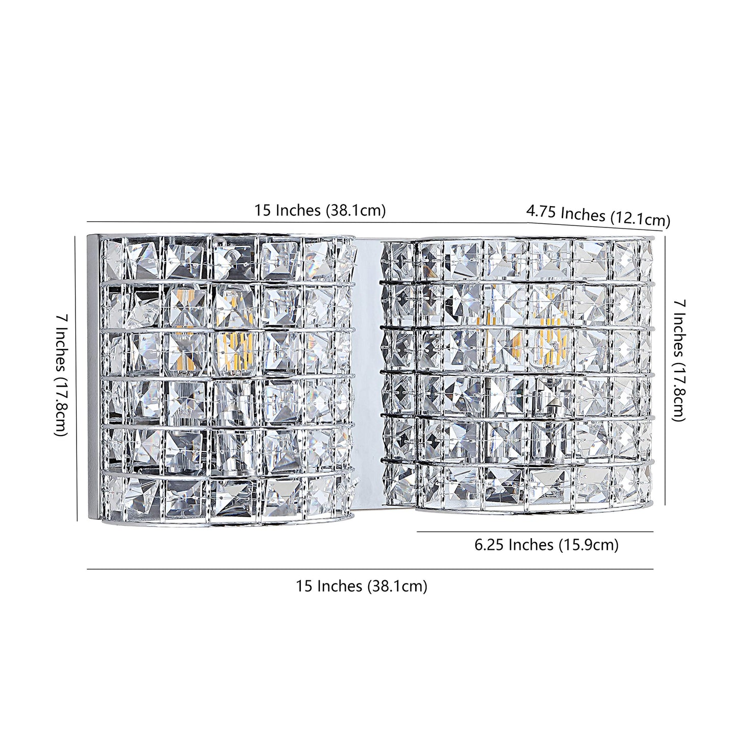 JONATHAN Y 15" Chrome Modern LED Vanity Light Sconce for Bathroom Decor, 2-Light, Clear Crystal Shade, Glam Wall Lighting for Hallway Entryway, LED
