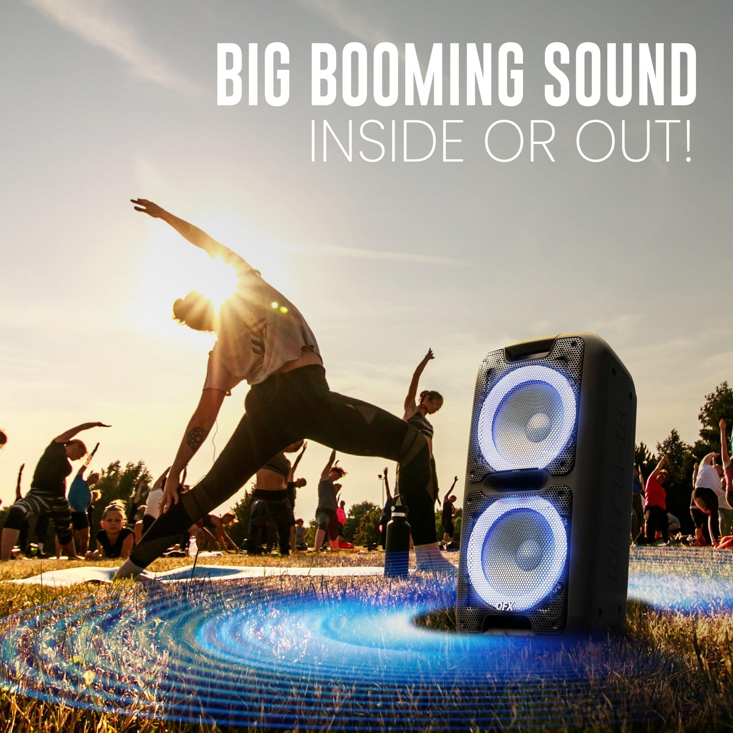 QFX PBX-100 Bluetooth Wireless Portable Party Speakers with Dual 10" Woofers - Rechargeable, LED Party Lights, 5-Band EQ, USB/TF Slot, Black
