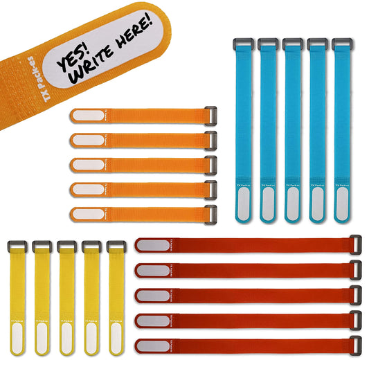 Multi-Purpose Cinch Straps (Assorted-Color 20 Pack). Reusable Waterproof Hook and Loop Cable Tie, Write-on Label for Easy Cord & Stuff