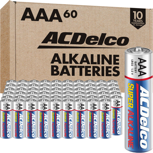 ACDelco 60-Count Triple AAA Batteries, Maximum Power Super Alkaline Battery for Home and Office, 10-Year Shelf Life, Reclosable Packaging