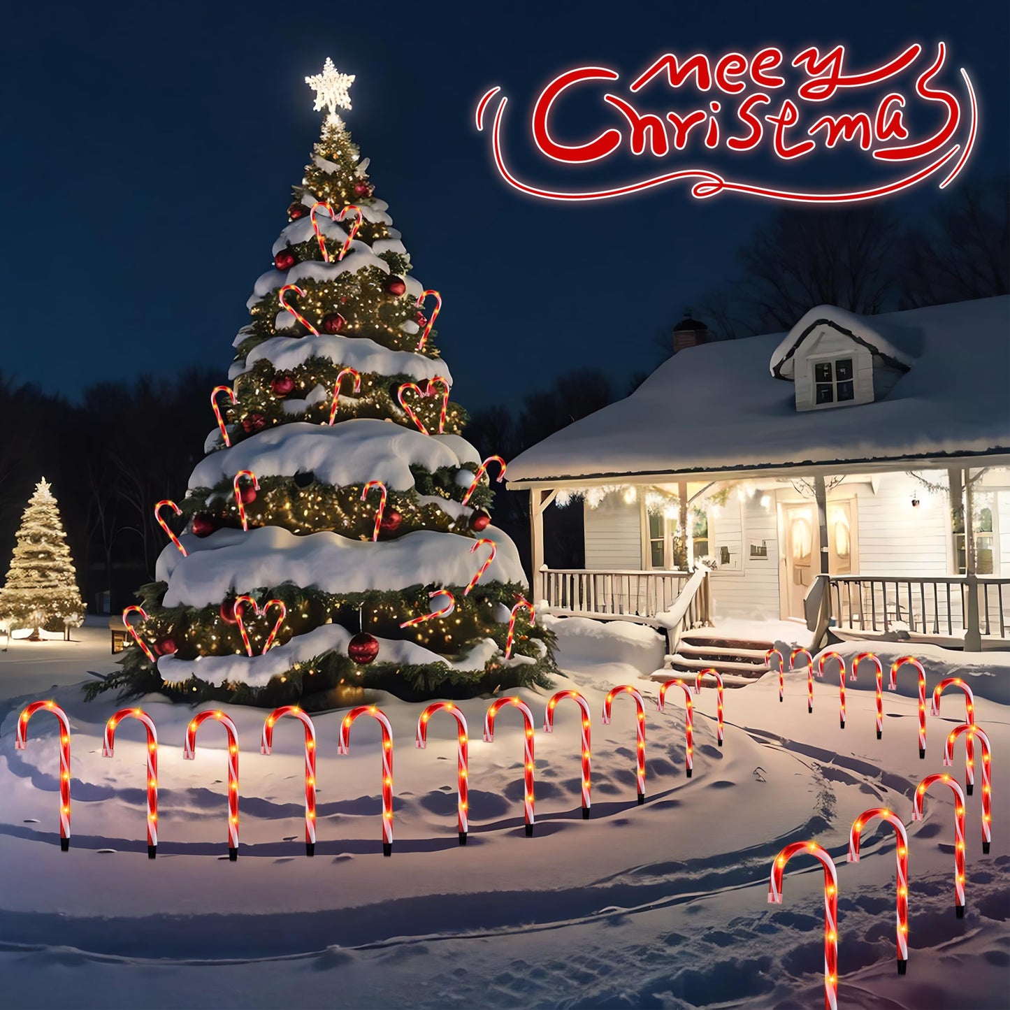 PerPaiMe 10" Christmas Candy Cane Lights - Set of 10 Pathway Markers Christmas Outdoor Yard Decorations, Xmas Candy Cane Stake Lights for Lawn