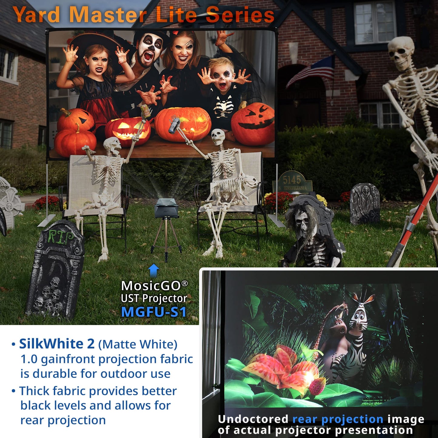Elite Screens Yard Master Lite, 125-inch Outdoor Projector Screen 16:9 Double Sided Wrinkle-Free Foldable Portable Indoor Movie Projection Screen, |