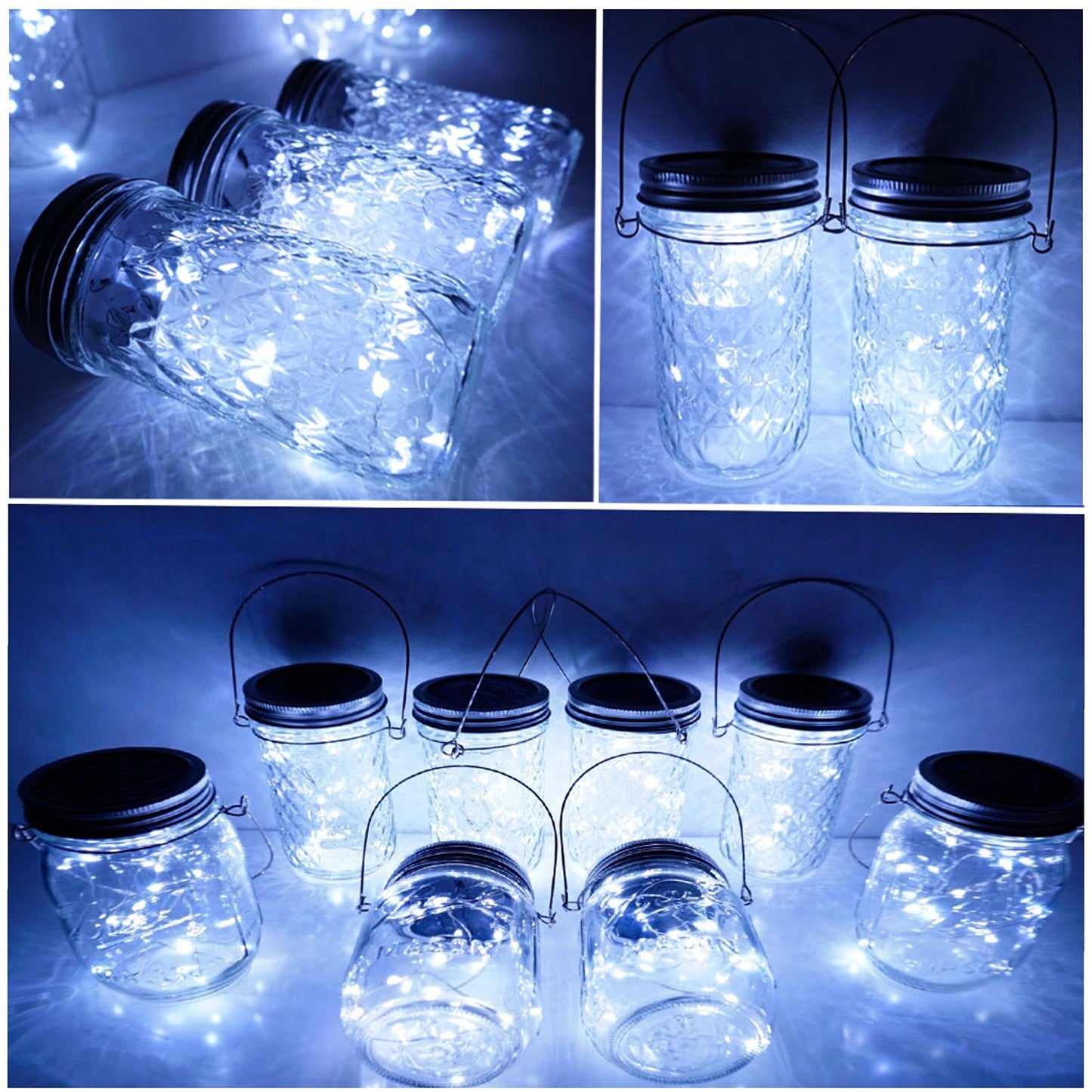 Solar Mason Jar Lid String Lights, 8 Pack 20 Led String Fairy Star Firefly Jar Lids Lights with 8 Hangers Included (Jars Not Included), for Mason Jar