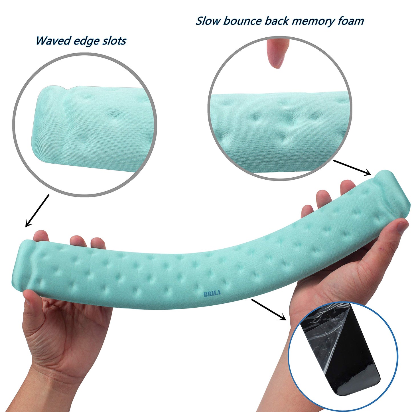 BRILA Memory Foam Mouse & Keyboard Wrist Rest Support Pad Cushion Set for Computer, Laptop, Office Work, PC Gaming - Massage Holes Design - Easy