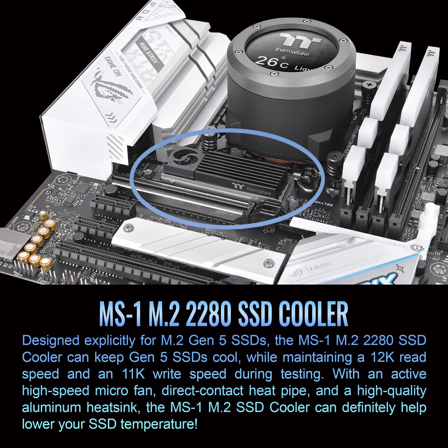 Thermaltake MS-1 M.2 2280 SSD Cooler, Heatsink with 8000 RPM Micro Blower Fan, CL-O043-AL02BL-A