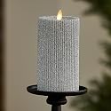 Luminara Brilliant Silver Glitter Ribbed Flameless LED Candle Moving Flame Pillar, Real Wax, Flat Top, Timer (3.25" x 6.5")