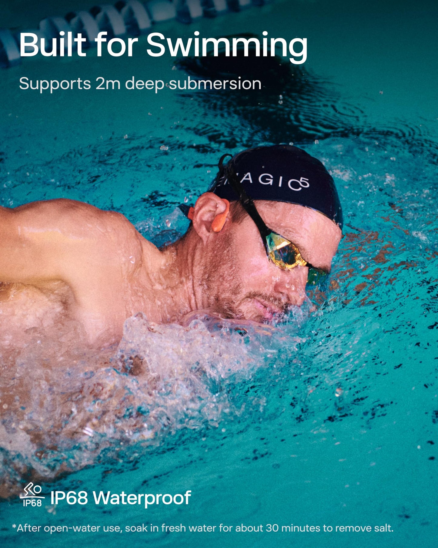 SHOKZ OpenSwim Pro Open-Ear MP3 Headphones, Red, IP68 Waterproof, 32GB MP3