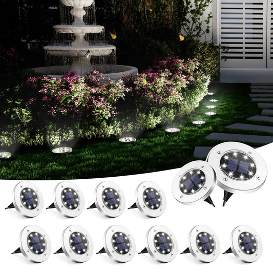 SOLPEX Solar Ground Lights, 12 Pack Solar Lights Outdoor Waterproof, 8 LED Solar Powered Landscape Lighting for Garden Yard Patio Pathway Driveway