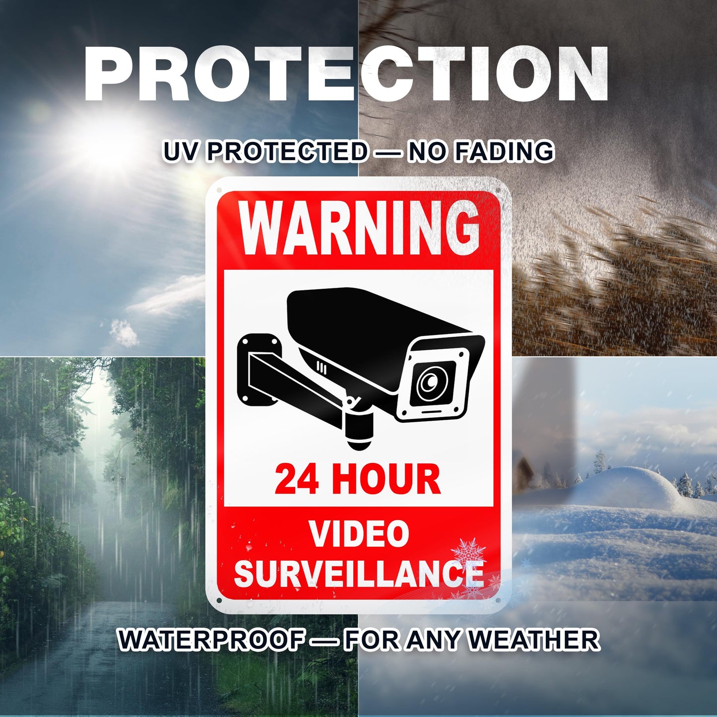 2 PC 24 Hour Video Surveillance Sign, Reflective 7x10 Aluminum Smile You're On Camera Signs Outdoor, Weatherproof Security Camera Warning Signs