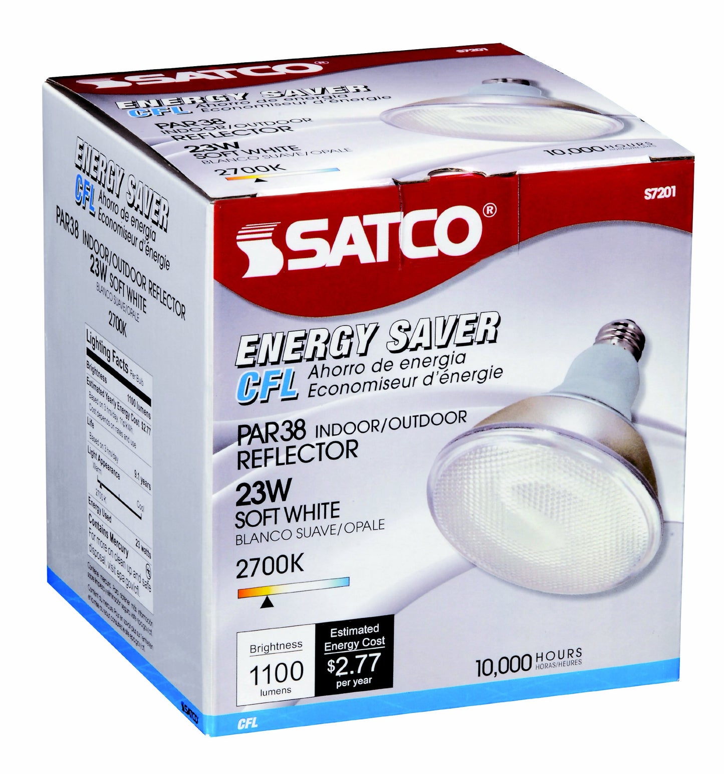 Satco S7201 23-Watt Medium Base PAR38, 2700K, 120V, Equivalent to 75-Watt Incandescent Lamp with U.L. Wet Location Listed