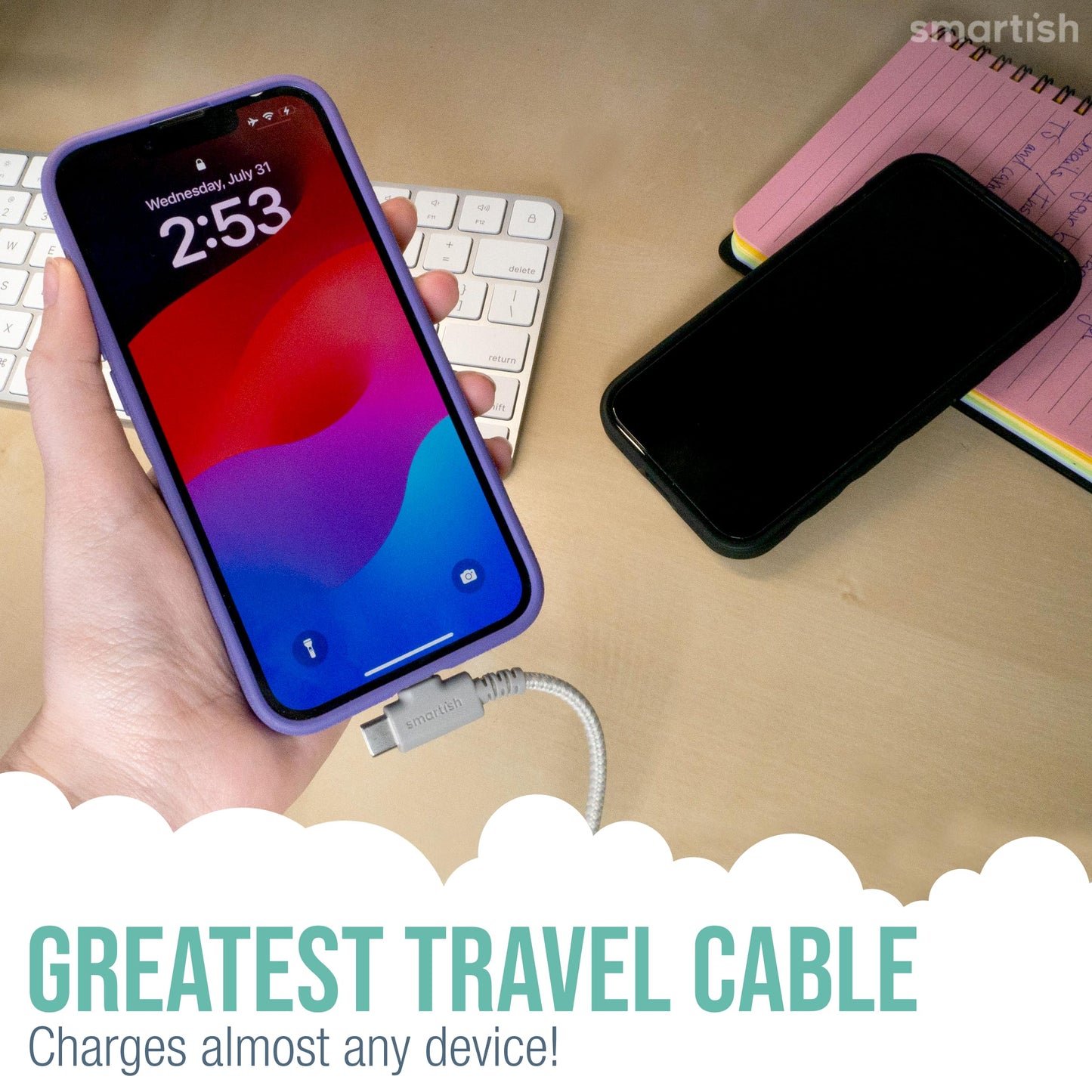 Smartish 2 in 1 USB C to USB C/Lightning Cable - Crown Joule - 6 Ft Fabric Wrapped Fast Charging Cord - for iPhone, Galaxy, Pixel - 100W Dual Fast…