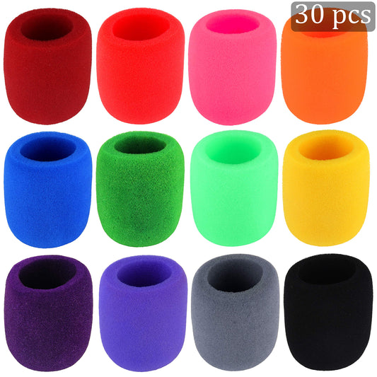 Augshy 30-Pack Microphone Covers, Foam Windscreens for Most Standard Handheld Mics, 12 Assorted Colors, Pop Filter for Clear Sound
