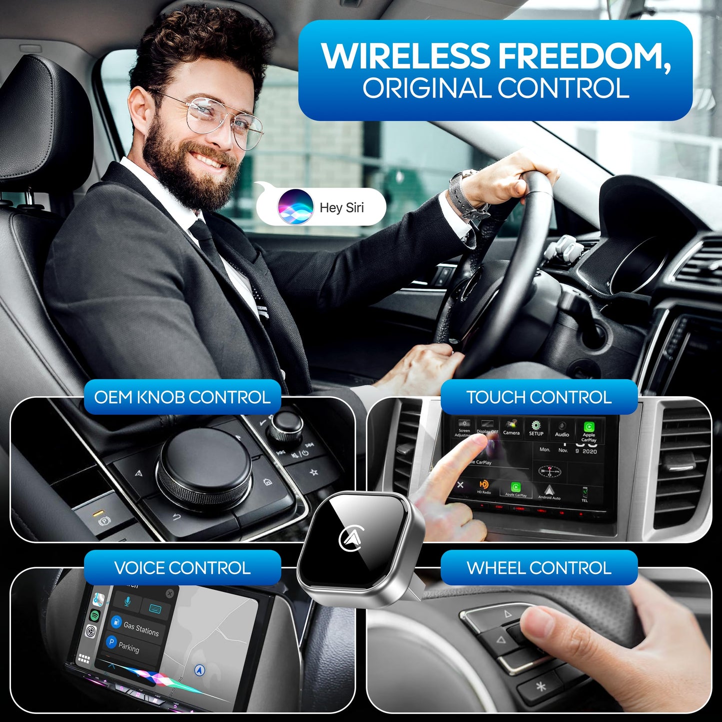 LURSSY Wireless Apple CarPlay Adapter - Upgraded 2026 Android Auto Adapter Having (2.4GHz+5.8GHz) Connection - Supports Both iPhone (iOS 10+) Android