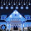Qunlight Christmas Snowflake Lights,8.2ft 144LED Curtain Icicle Lights with 12 Drops,Connectable 8 Modes Timer Xmas Icicle Light Plug in