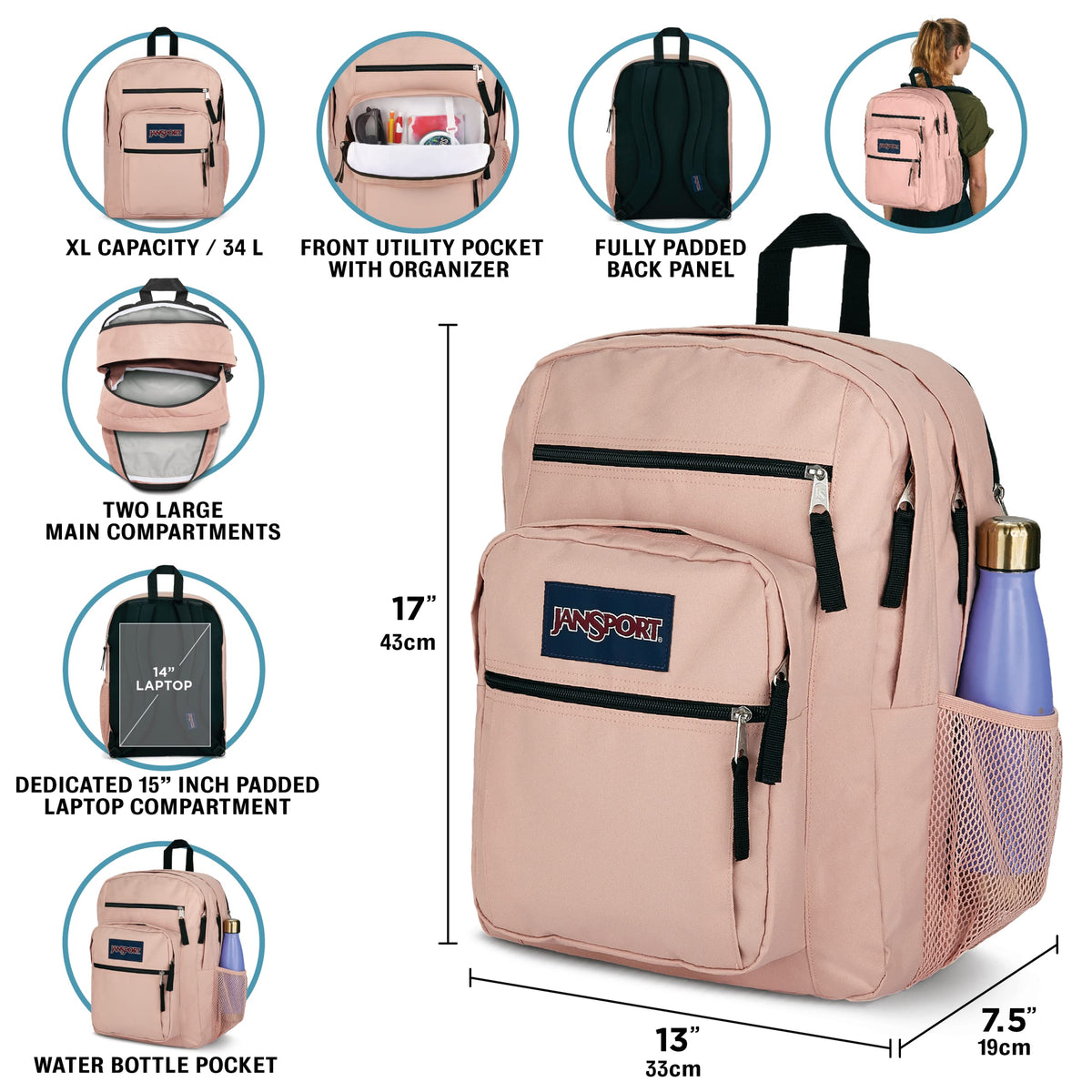 JanSport Laptop Backpack - Computer Bag with 2 Compartments, Ergonomic Shoulder Straps, 15” Laptop Sleeve, Haul Handle - Bad Bows