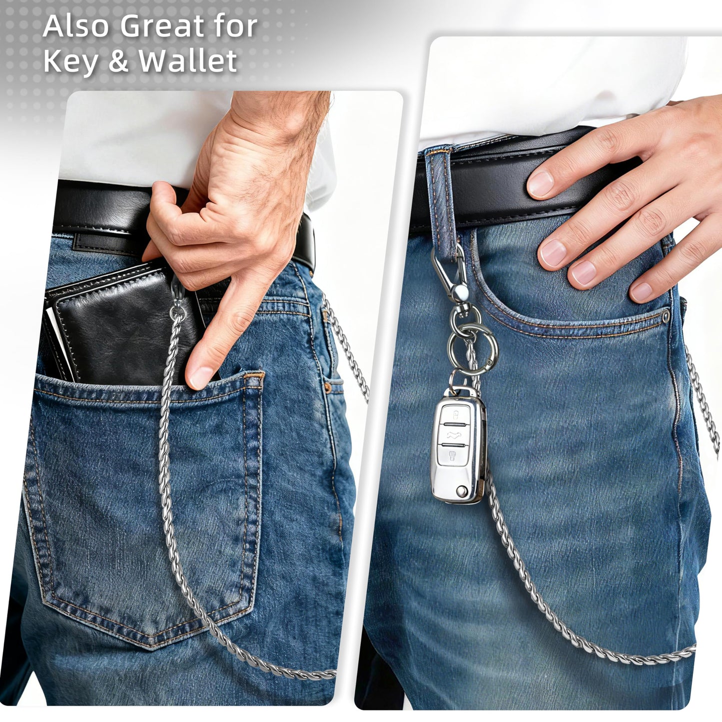 MOUTAKEY Anti Theft Phone Lanyard, 22.6" Unbreak Metal Phone Belt Strap with Metal Tether tab for All Phones, Detachable Non-rust Pants Chain