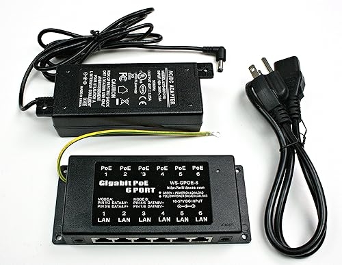 PoE Texas GPOE-6AB-48v60w | Gigabit 6 Port Passive Power Over Ethernet Injector for 802.3af Devices | with 48 Volt 60 Watt Power Supply