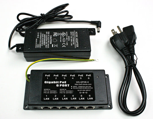 PoE Texas GPOE-6AB-48v60w | Gigabit 6 Port Passive Power Over Ethernet Injector for 802.3af Devices | with 48 Volt 60 Watt Power Supply