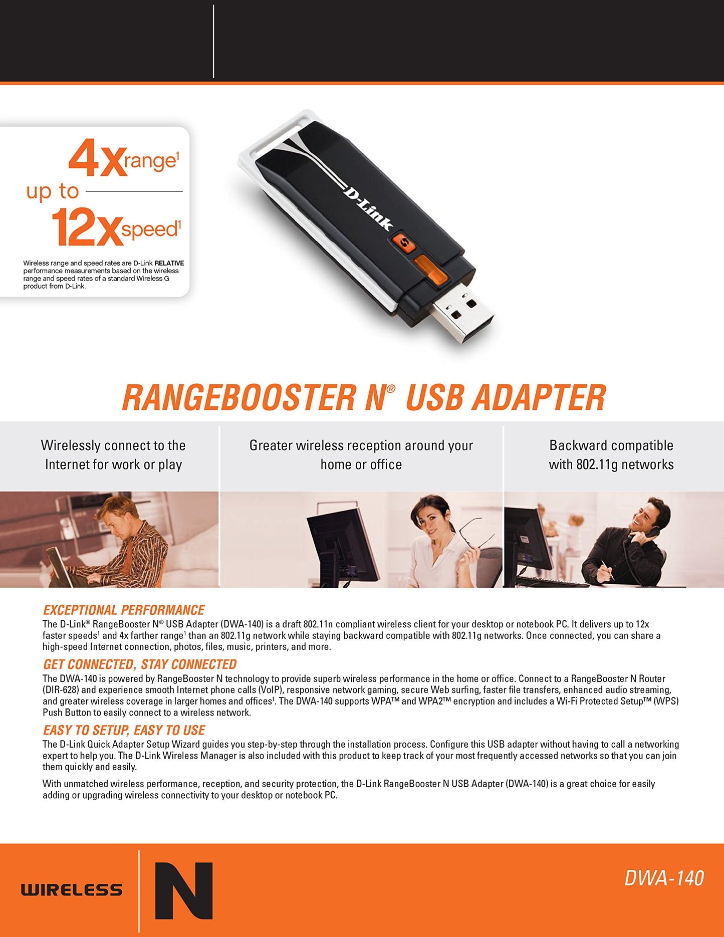 D-Link DWA-140 RangeBooster Draft 802.11n Wireless USB Adapter