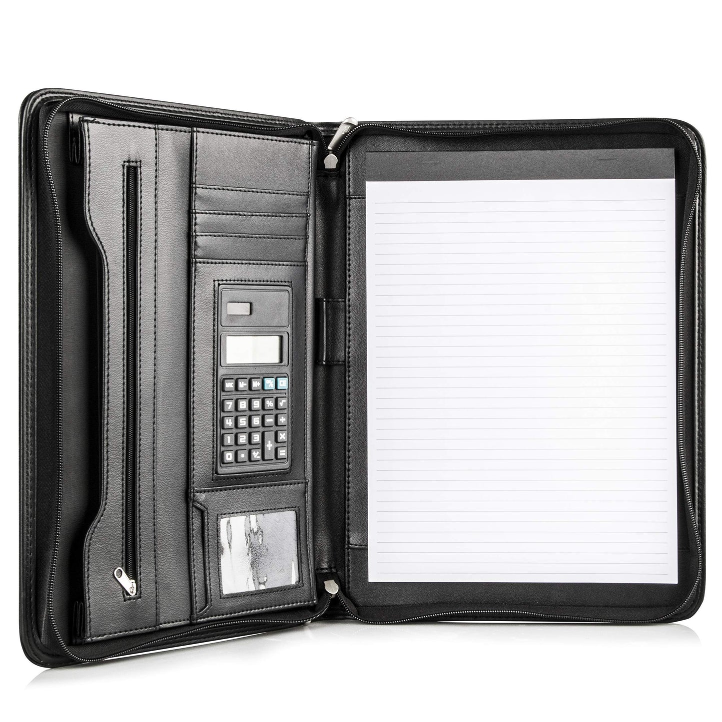 Cossini Black Superior Vegan Leather Business Portfolio with Zipper - Padfolio All-in-One. Smartest Protective 10.1 Inch Tablet Sleeve, Presentation