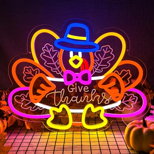 Turkey Neon Sign Thanksgiving Neon Sign Dimmable Thanksgiving Neon Light for Wall Decor Turkey Neon Light for Home Party Holiday Gift