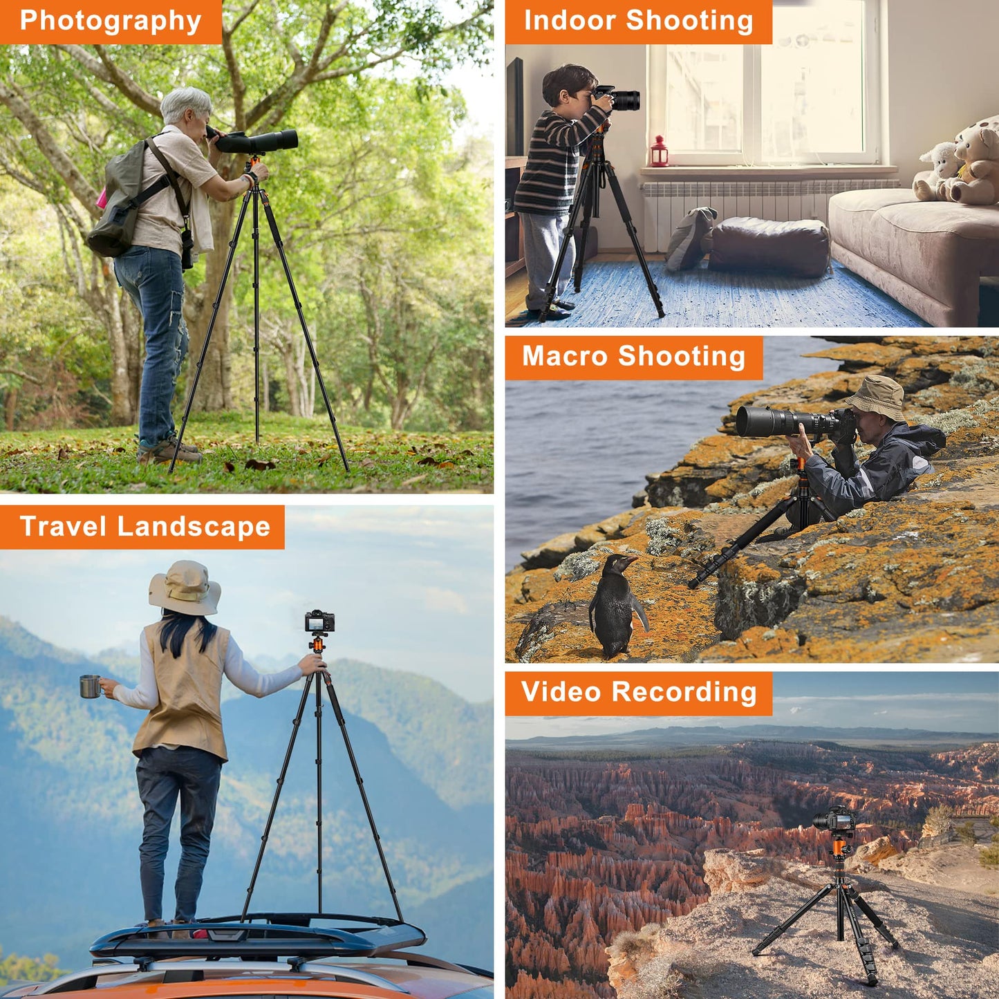 JOILCAN Tripod for Camera, 81" Aluminum Camera Tripod Stand, 83" DSLR Tripods & Monopods, Heavy Duty Travel Tripod for Binoculars Spotting Scope