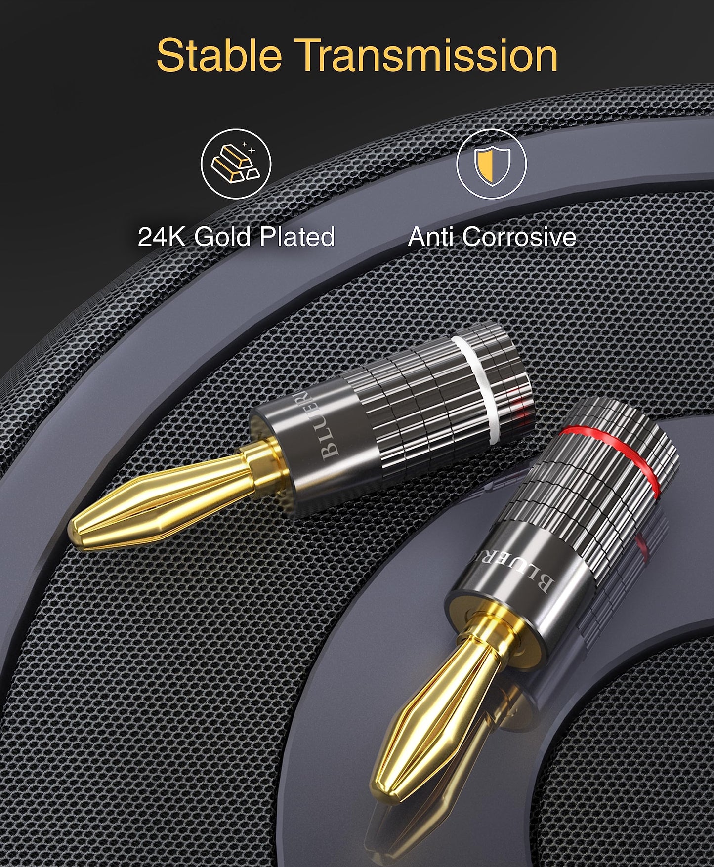 BlueRigger Banana Plugs 5 Pairs / 10 pcs (Closed Dual Screw) - 10 Pack Gold Plated Speaker Plugs Connector for Speaker Wire, Amplifier, Receiver