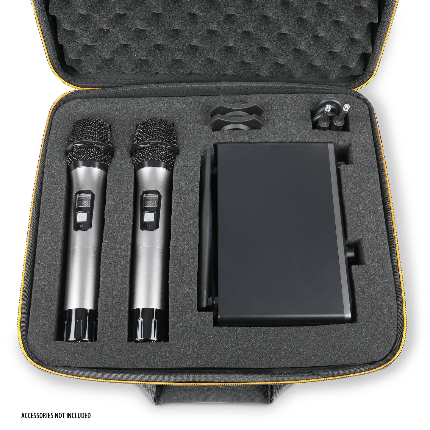 USA Gear Microphone Case, Wireless Microphones & Systems Hard Case Compatible with JBL Wireless, Sennheiser E 835, Tonor & More - 12" Customizable