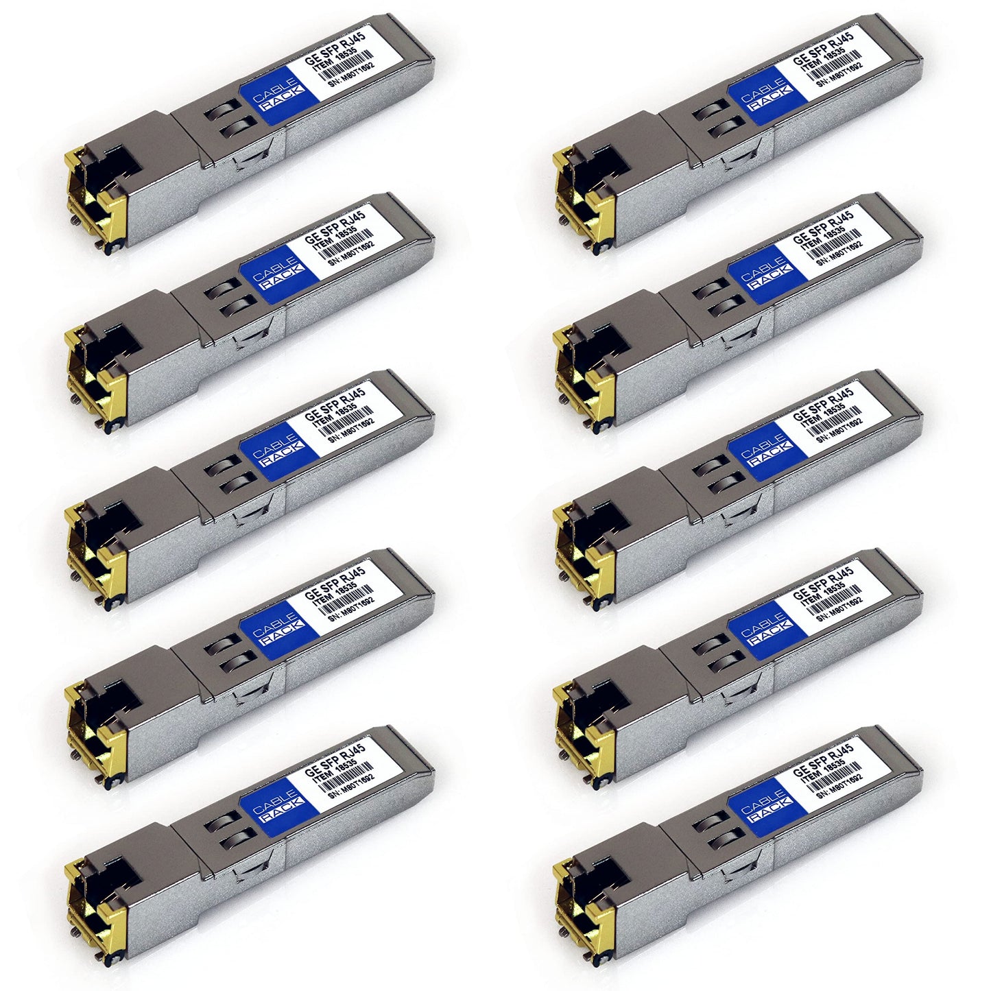 CablerRack Transceiver Module Compatible with Cisco® GLC-T SFP-GE-T 1.25Gbs Gigabit RJ45 Copper 1000BaseT SFP 10 Pack