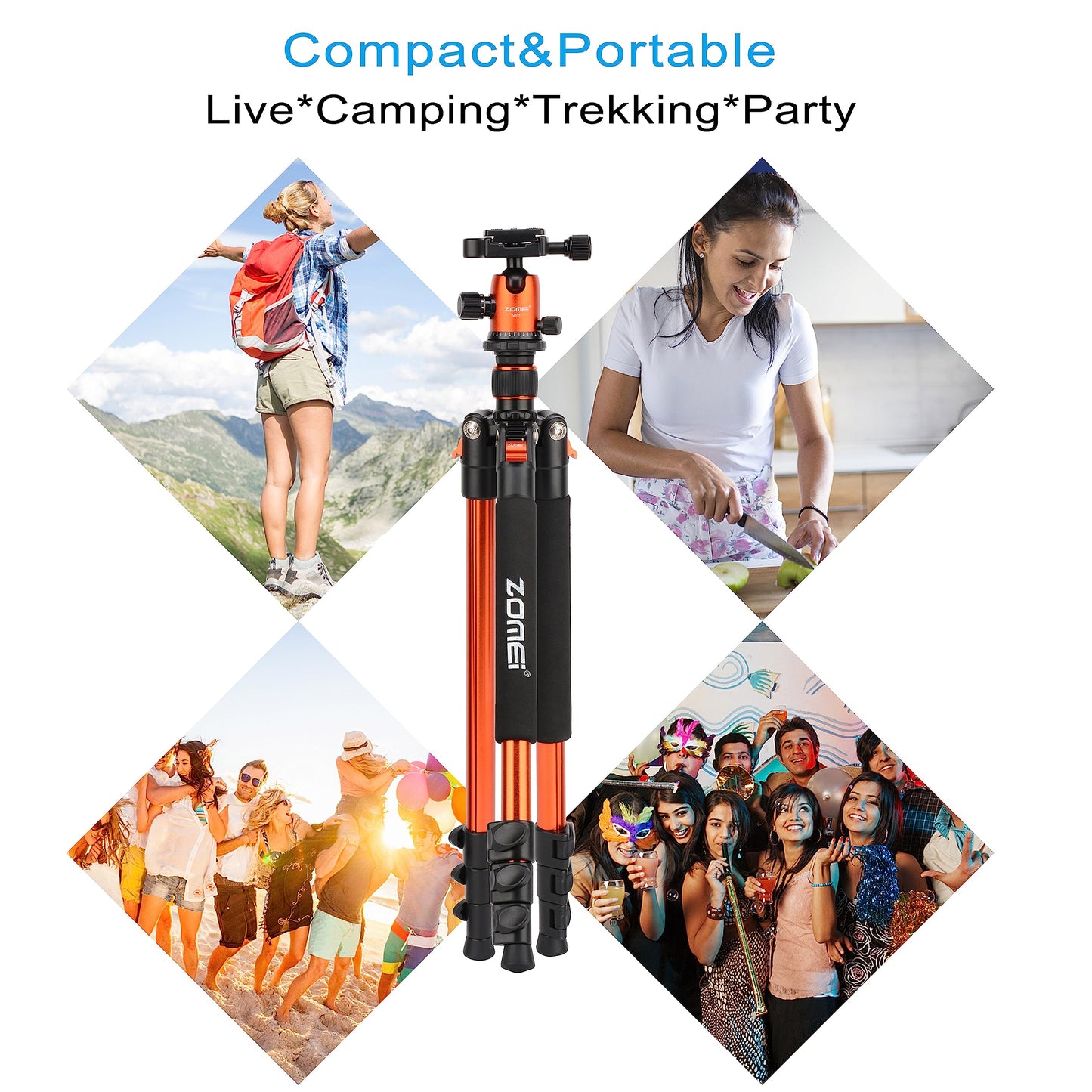 Zomei Q555 62.5'' Camera Tripod,Foldable Lightweight Aluminum Travel Tripod Stand with 360 Degree Ball Head for Vlog Nikon Canon Sony All DSLR