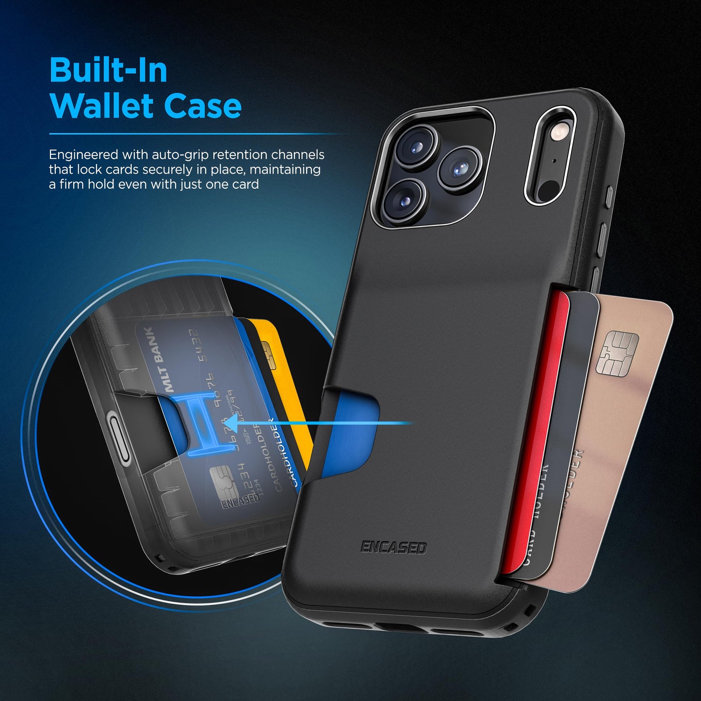 ENCASED® for iPhone 17 Pro Wallet Case with Built-in Card Holder Slot (Matte Black)