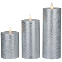 Northlight Flameless Flickering LED Wax Pillar Candles - 8" - Brushed Silver - Set of 3