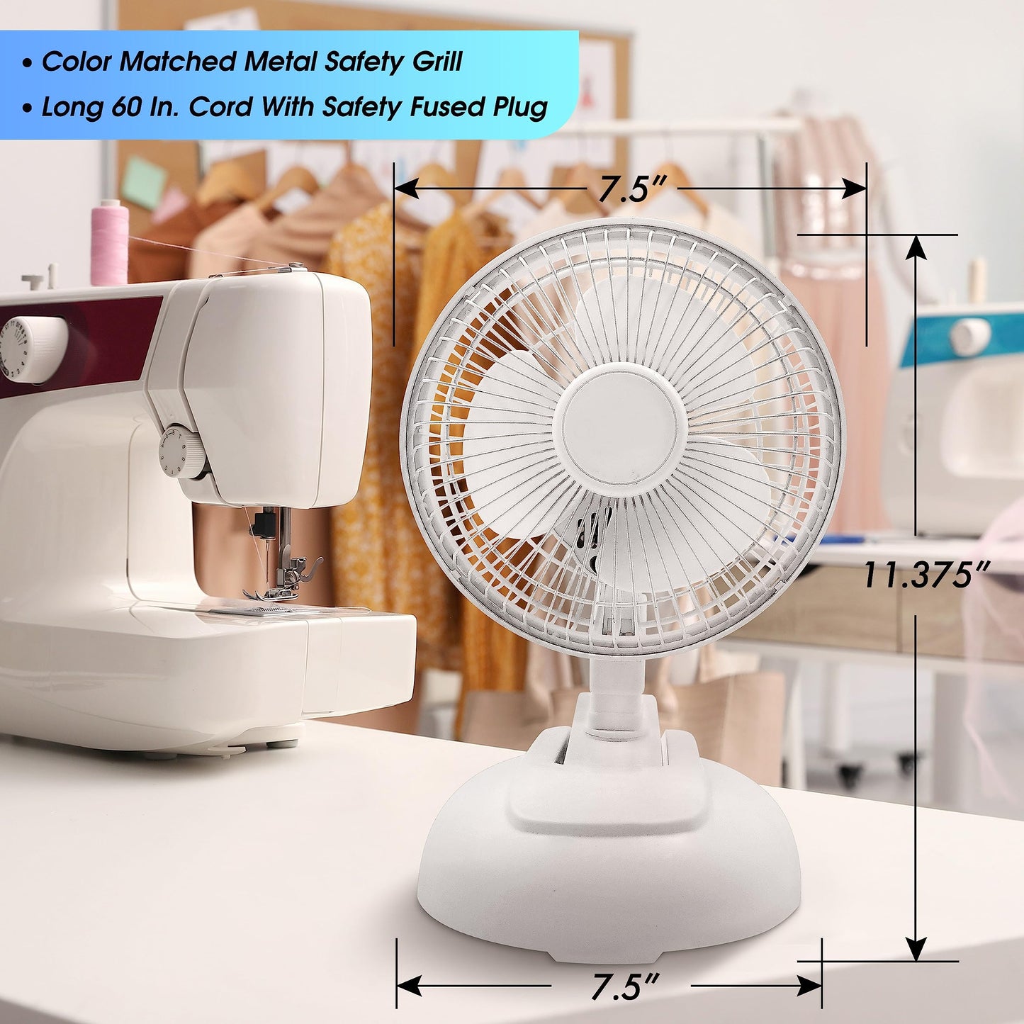 EZ-CHILL Personal Clip or Desk Fan with Removable Base, Portable Mini Bedroom Fan, 6 inch, 2 Speed, Strong Clamp, Firm Grip, Airflow 6.53 ft/sec