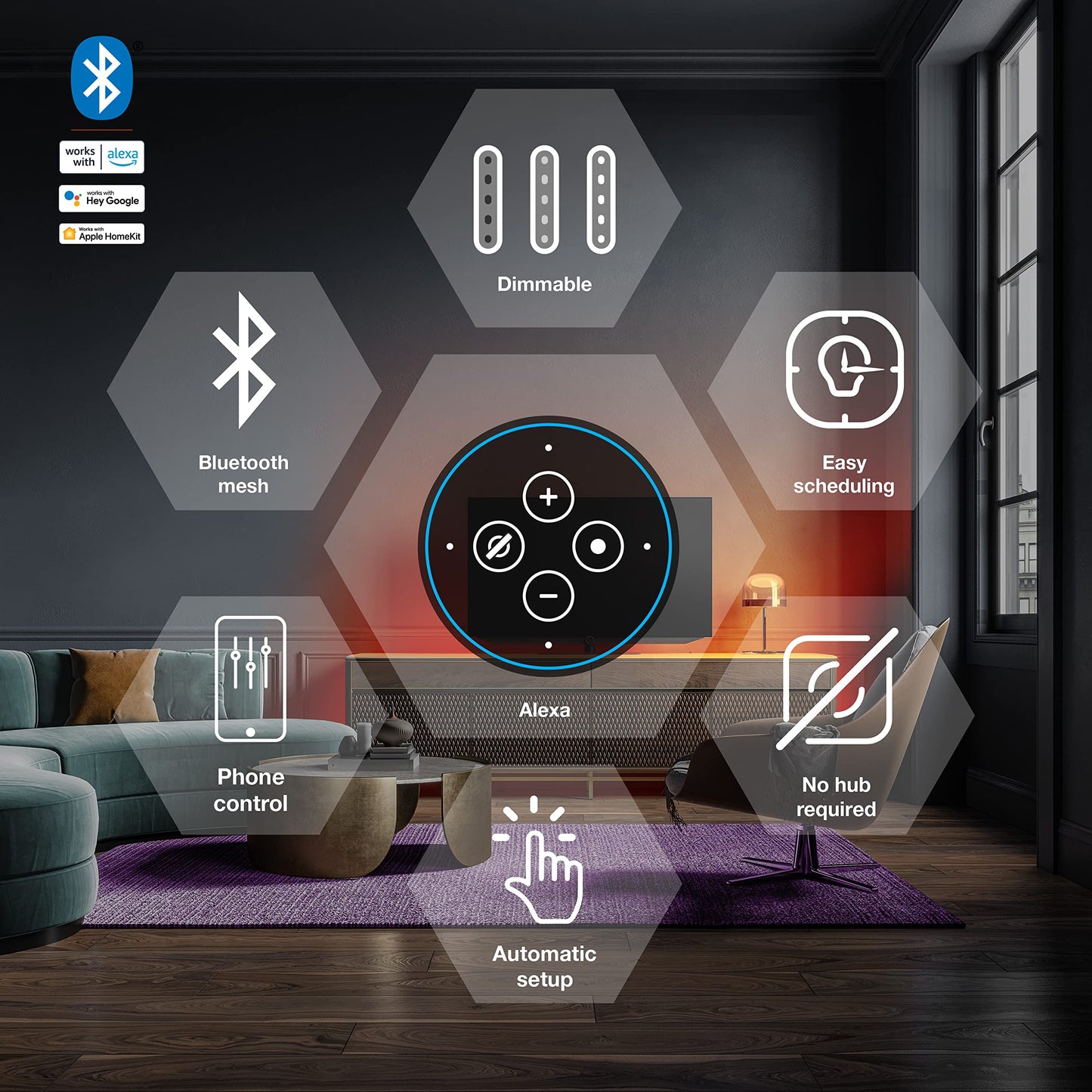 SYLVANIA Smart 16.4 ft Bluetooth Mesh LED Flex Light Strip Outdoor Starter Kit for Alexa/Google/Apple HomeKit, RGBTW Full Color, Dimmable, Accessories