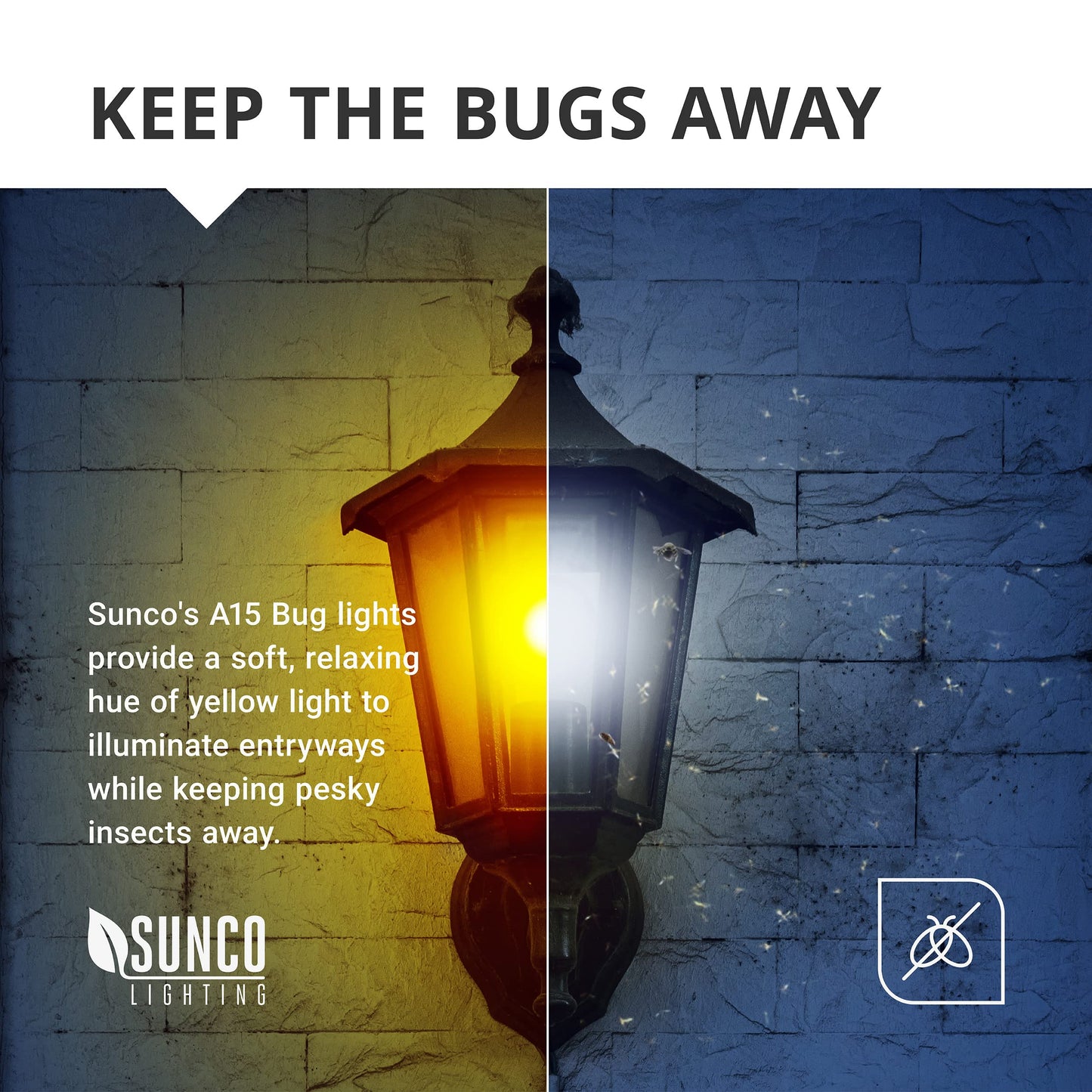 Sunco A15 LED Light Bulb, Bug Light, E26, 2000K Amber Glow Dimmable 6-Pack