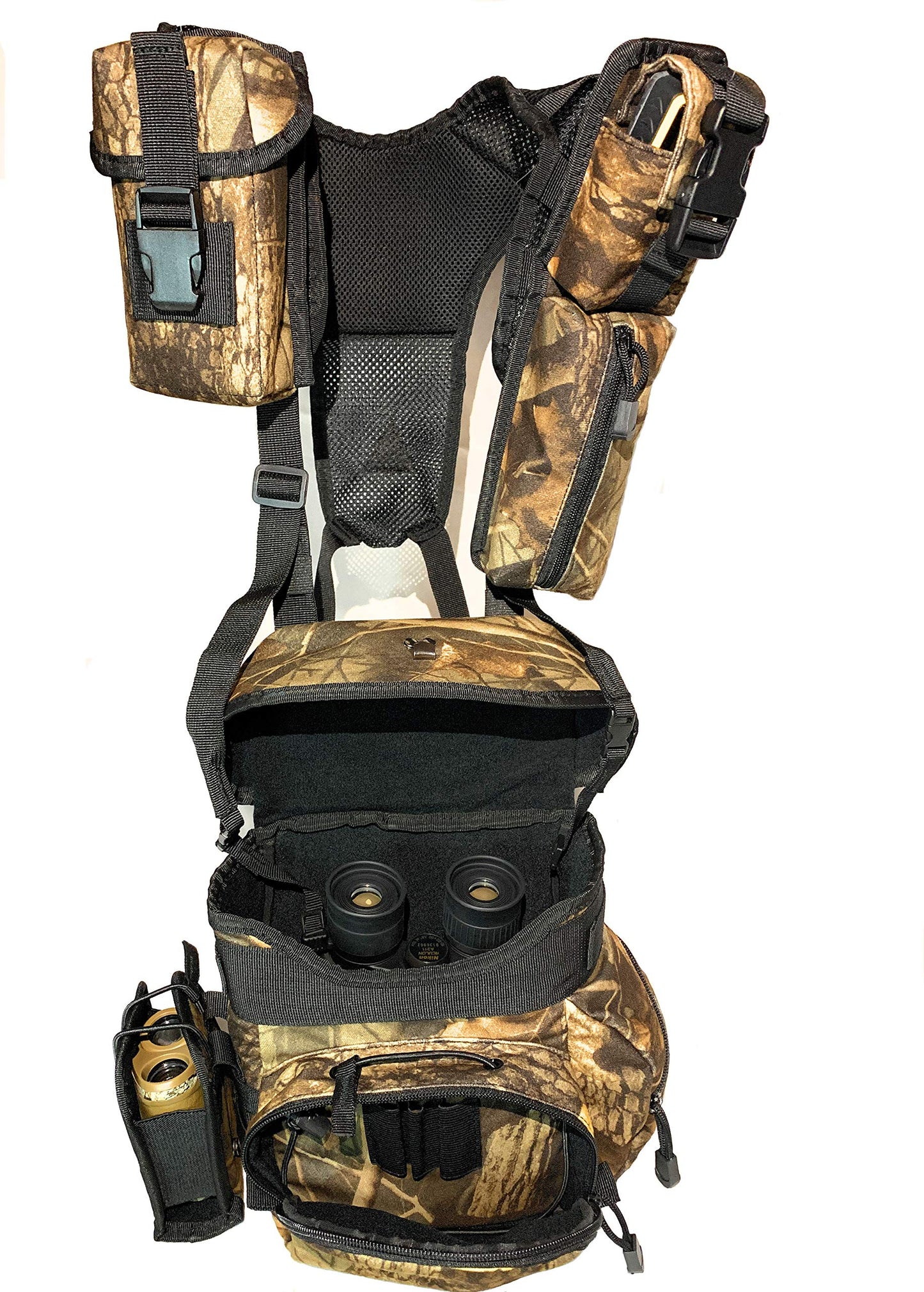 Binoculars Harness Case Pack, Bino Pack with Rangefinder Compartment - Detachable Molle Compartments Camouflage for Hunting, Hiking and Birdwatching