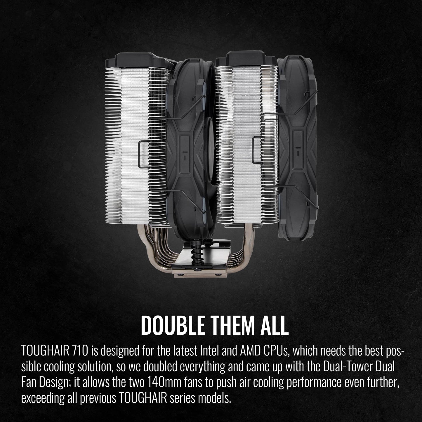 Thermaltake TOUGHAIR 710 250W TDP CPU Cooler, Intel LGA 1851/1700/1200, AMD AM5/AM4, Dual-Tower Dual Fan Design, Copper Base with 7 Heat Pipes