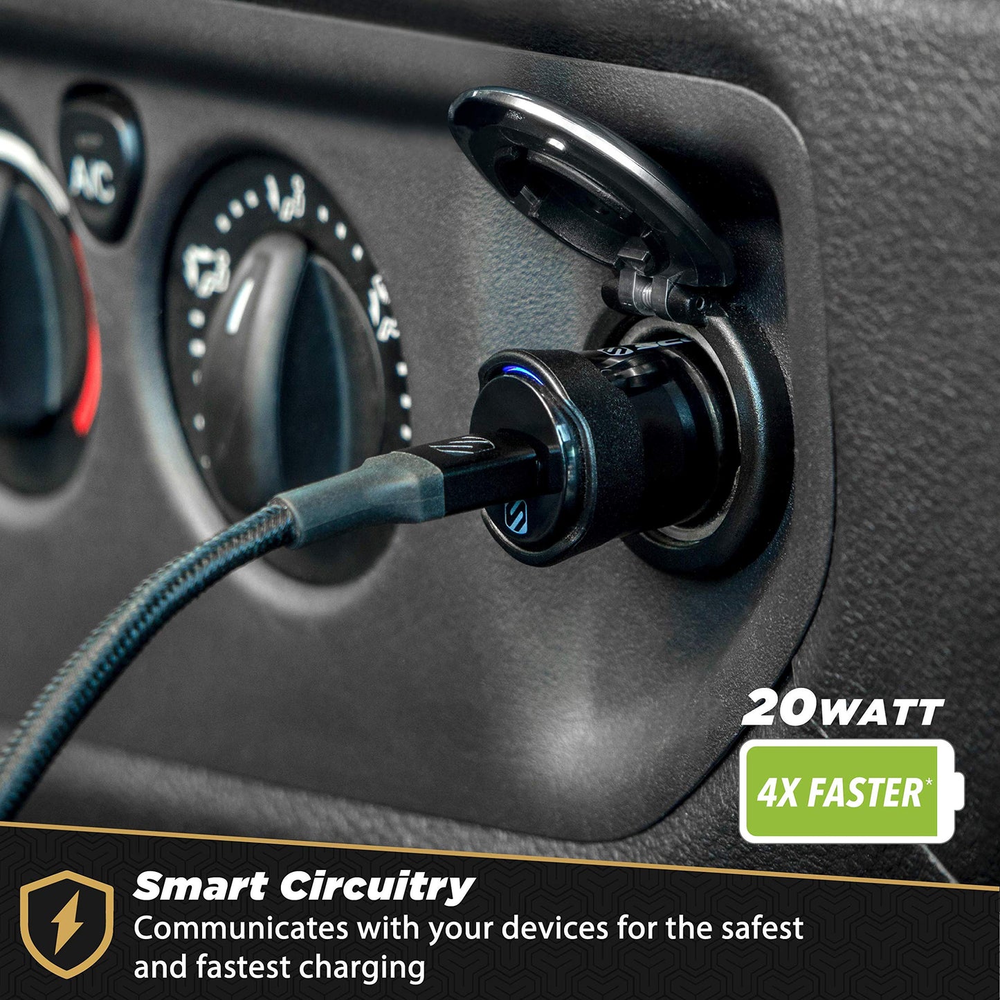 Scosche CPDC20 PowerVolt 20-Watt Certified USB Type-C Fast Car Charger with Power Delivery 3.0 for All USB-C Devices