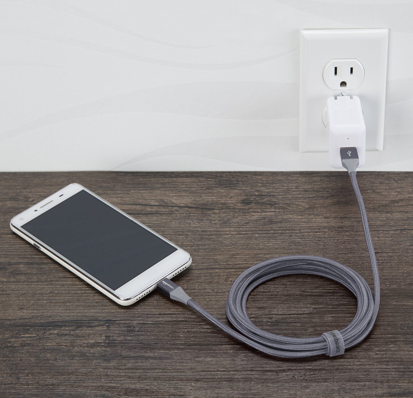 Amazon Basics Micro USB to USB-A 2.0 Fast Charging Cable, Nylon Braided Cord, 480Mbps Transfer Speed, 6 Foot, Dark Gray