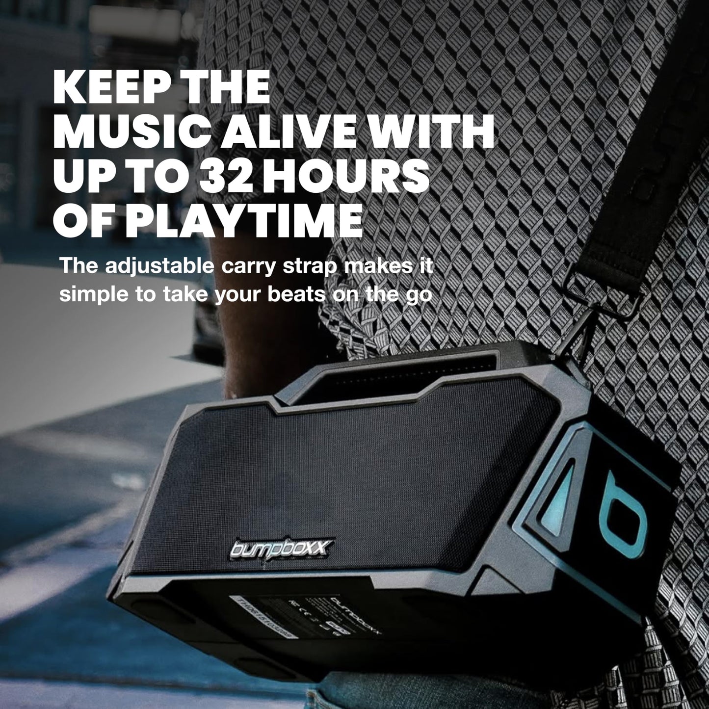 Bumpboxx Bluetooth Retro Boombox Thump, Up to 32-Hour Play Time, Rechargeable Battery, TWS Pairing, IPX6 Water Resistant Boombox with Powerful Bass