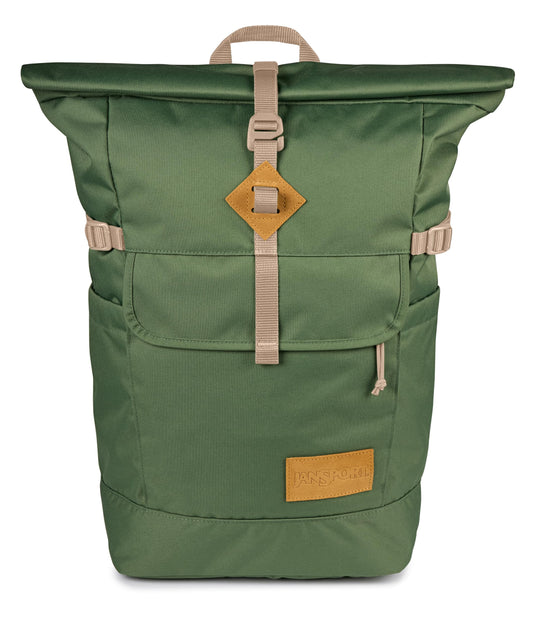 JanSport Hatchet Rolltop Backpack - 17-inch Padded Laptop Sleeve, Spacious Main Compartment, Dual Water Bottle Pockets, Cargo Green