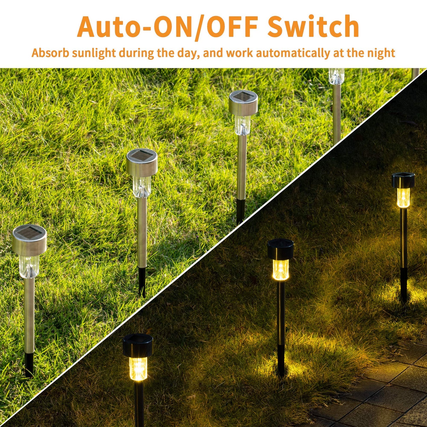 GIGALUMI Solar Pathway Lights, Stainless Steel IP44 Waterproof Auto On/Off Outdoor LED Solar Landscape Lights for Garden, Yard, Patio, Path