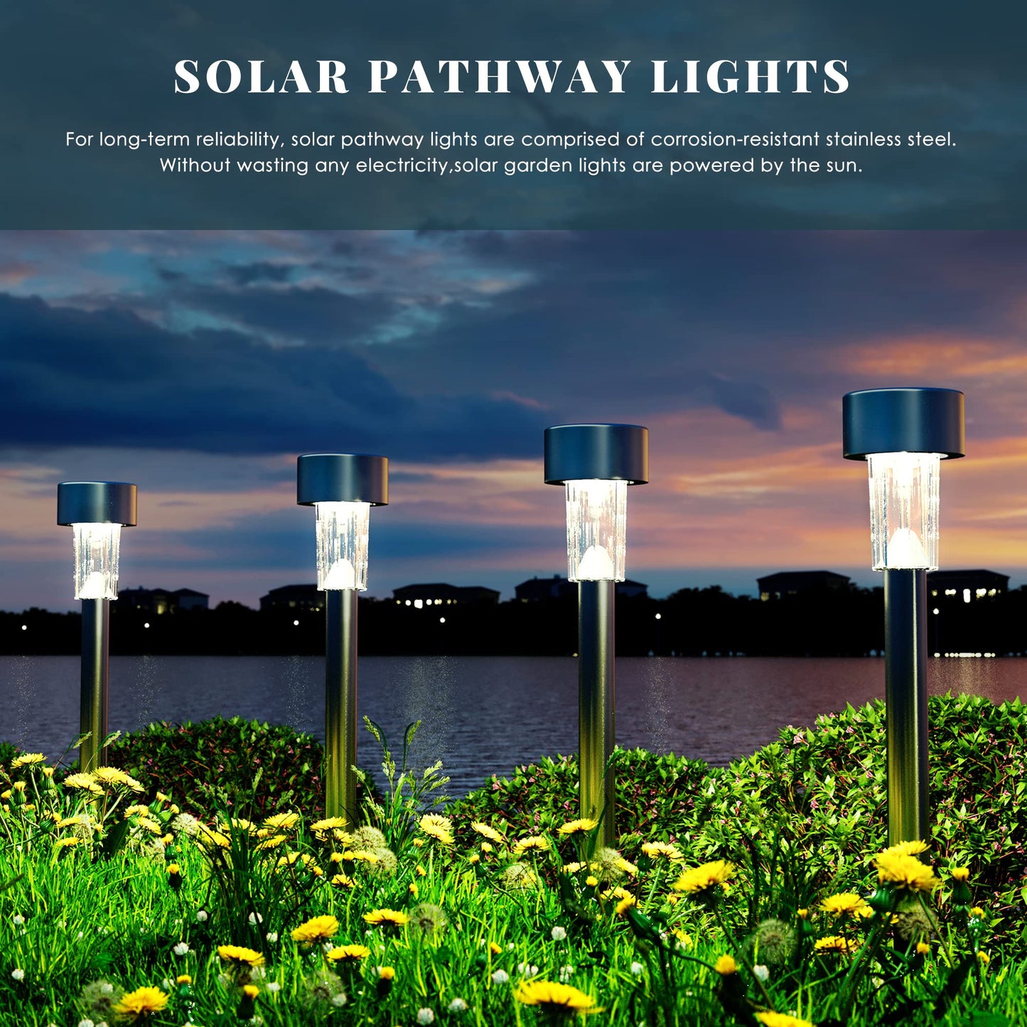 SOLPEX 16 Pack Solar Outdoor Lights Pathway, Stainless Steel Solar Lights Outdoor Waterproof,LED Landscape Lighting Walkway