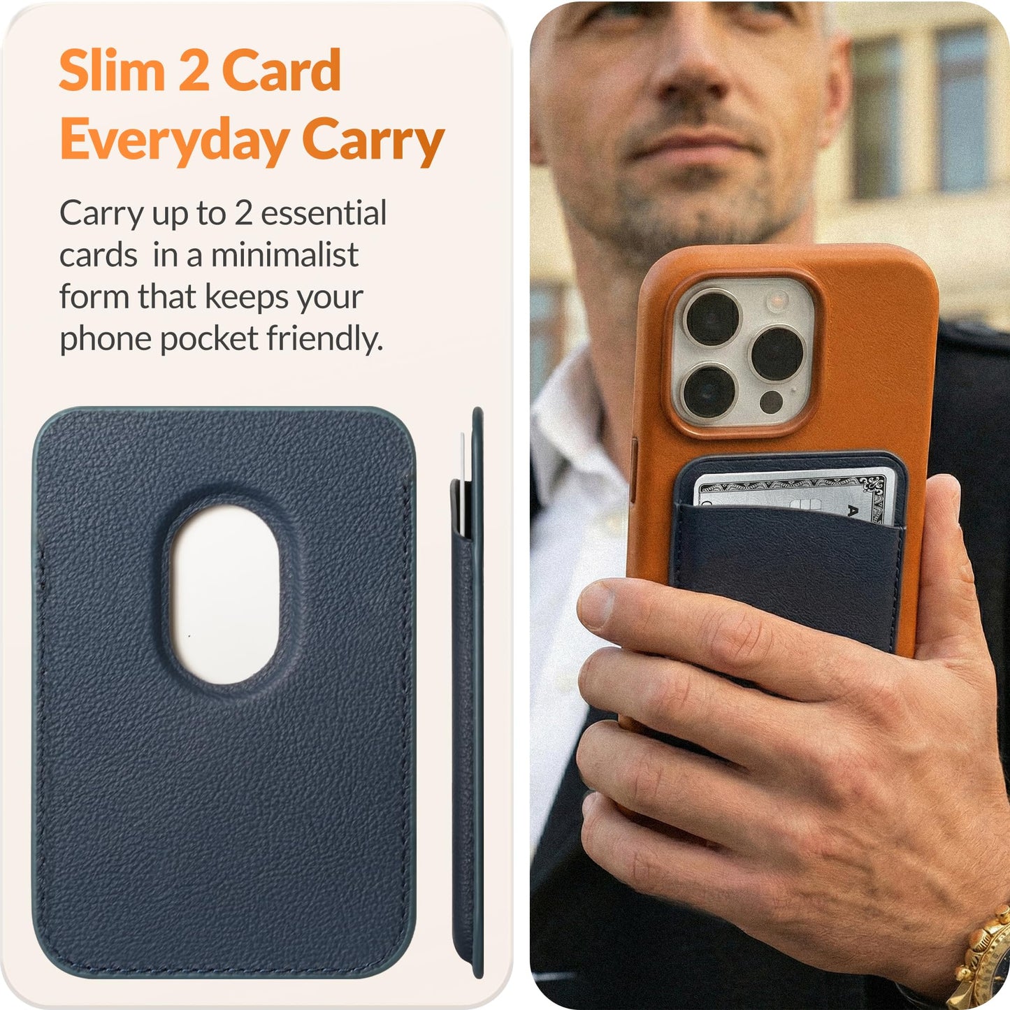 LONLI Classic - Handcrafted European Leather Magnetic Card Wallet - [Compatible with MagSafe] - [Slim and Strong Magnetic] - [2-Card Holder]