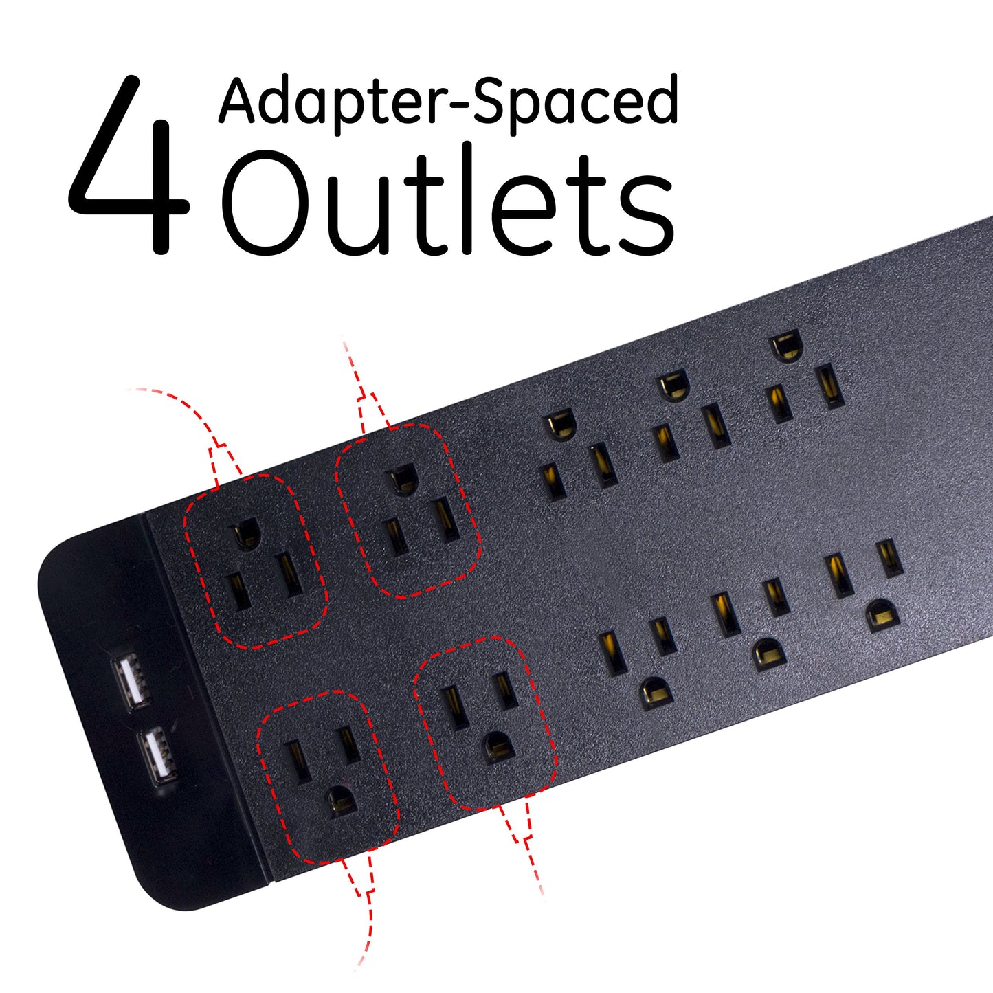 GE 37746 Ultra Pro Surge Protector 10 Outlets 4' Cord, Black