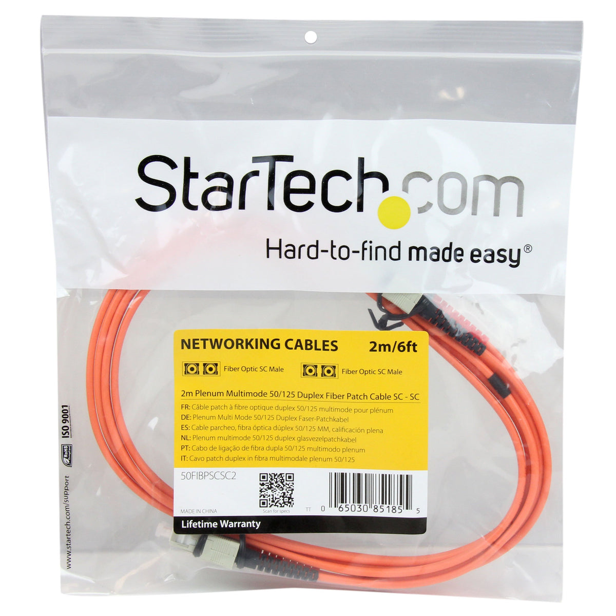 StarTech 2m OM2 Multimode Fiber, SC to SC, Plenum (50FIBPSCSC2)